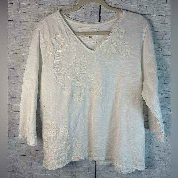 Coldwater Creek cream on cream 3/4 links sleeve embroidered coastal plus size - Picture 1 of 10